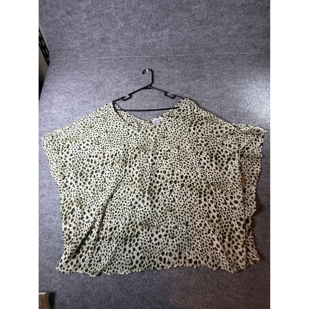 Jennifer Lopez Womens 2X Olive Green Animal Print Cold Shoulder Blouse Top‎